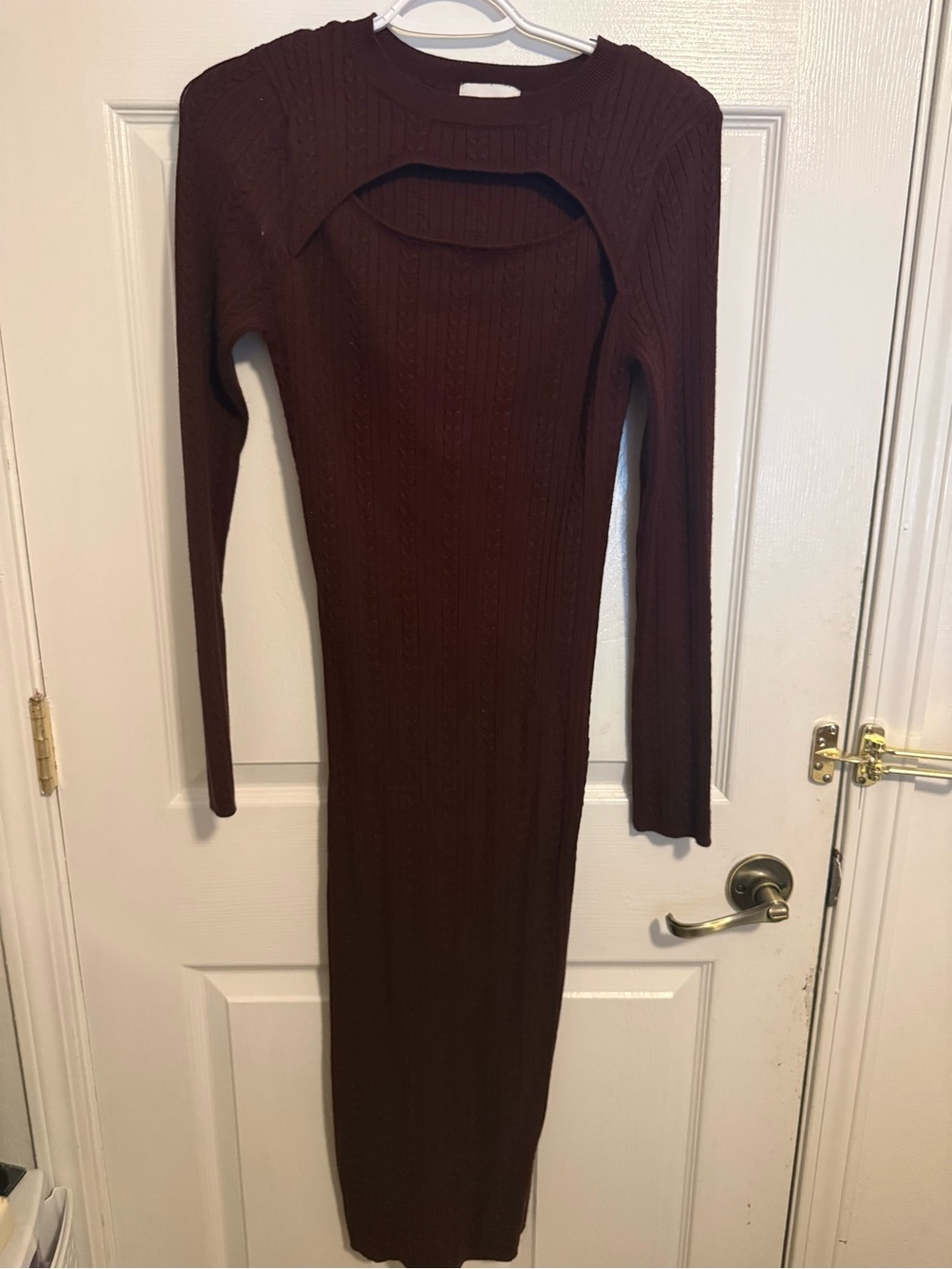 Pink Rose Long Sleeve Cutout Knit Dress - Burgundy
